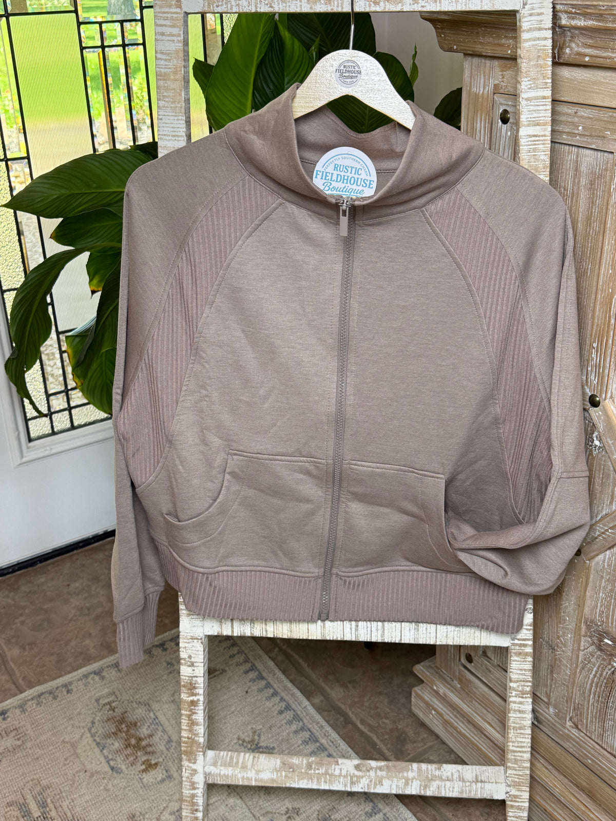Cocoa “Mom Crop” Full Zip Scuba Jacket