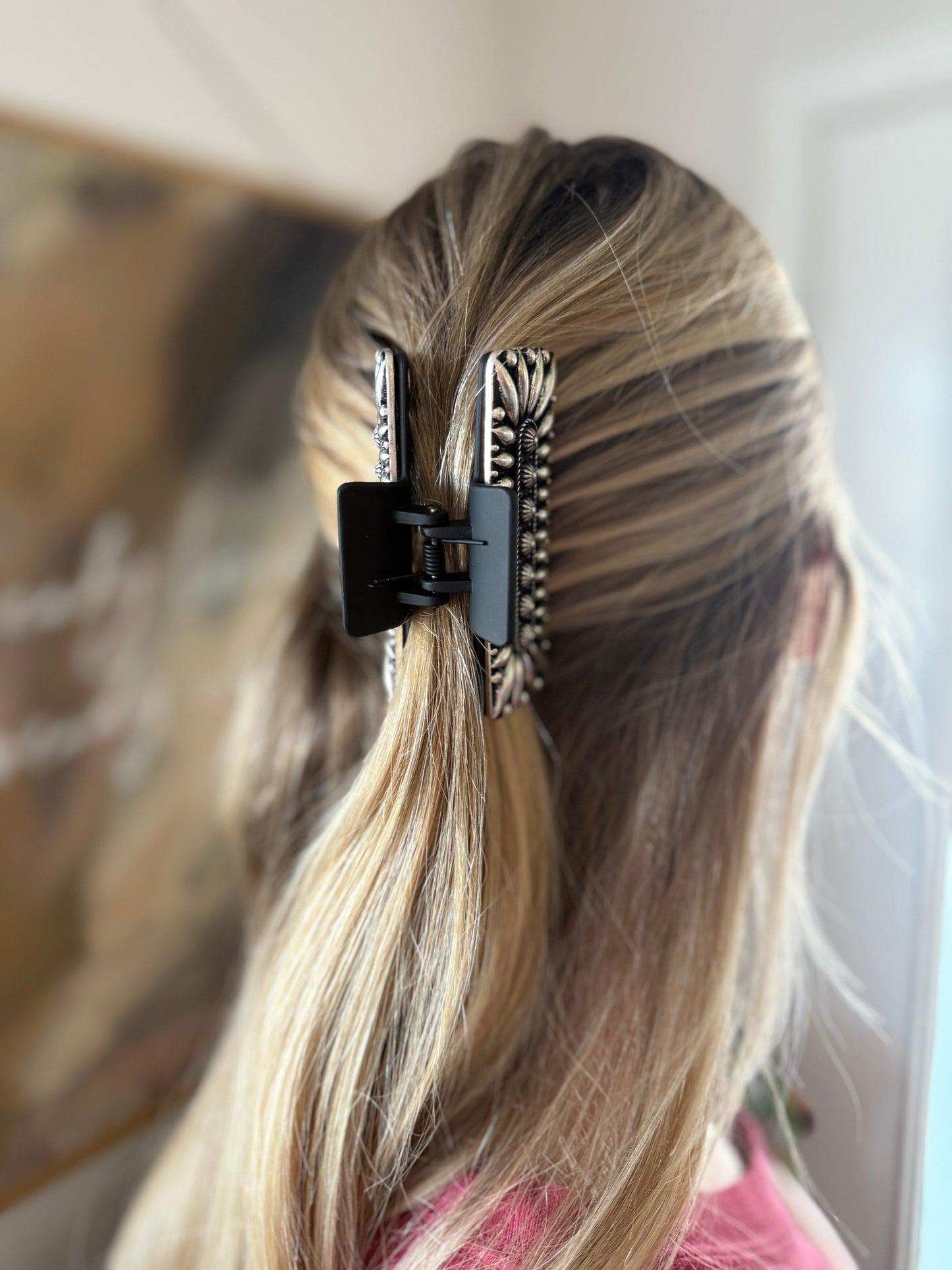 Silver Beaded Western Hair Claw Clip