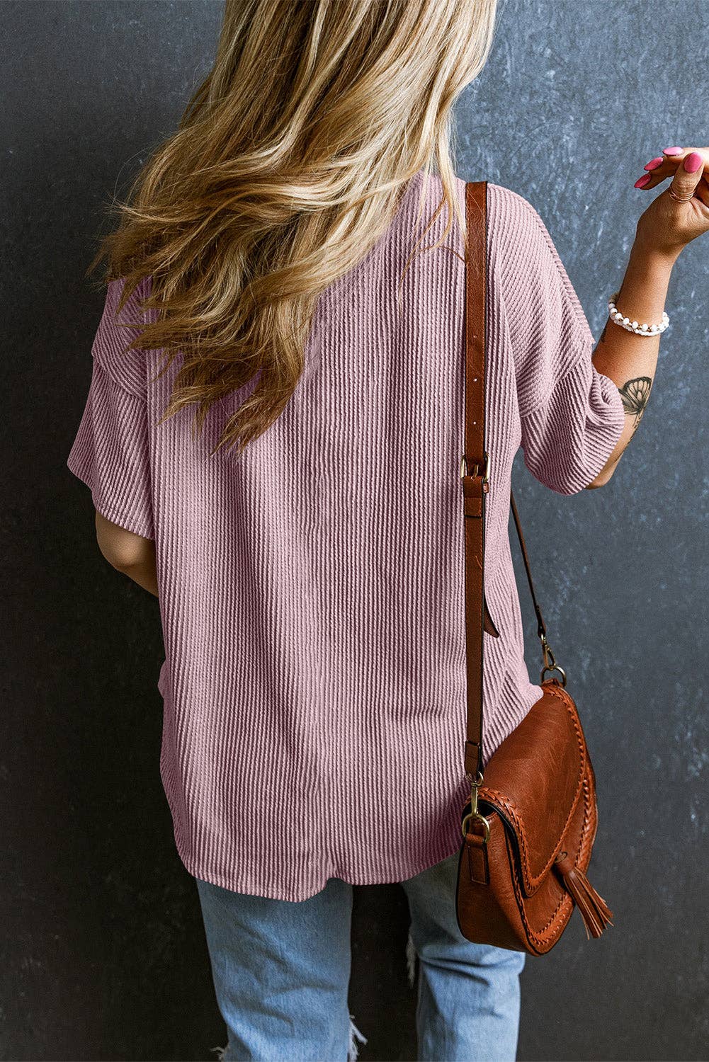 Corded V Neck Loose Fit Tee