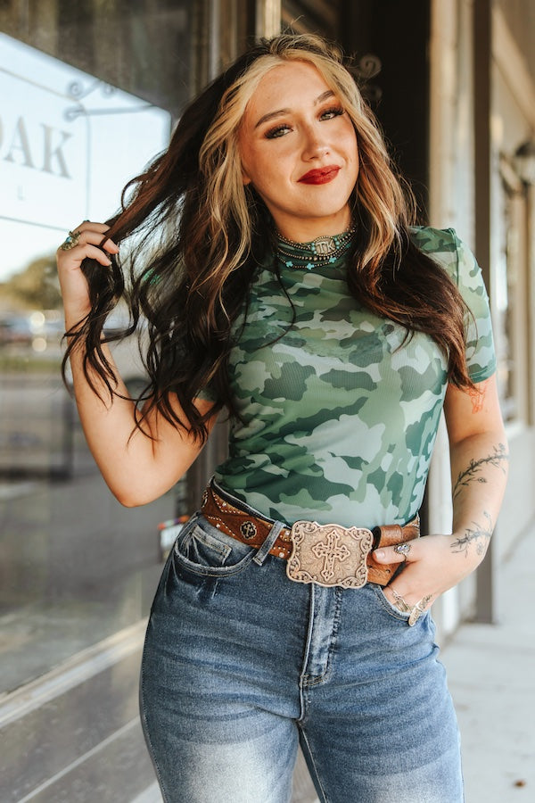 Camo Mesh Top