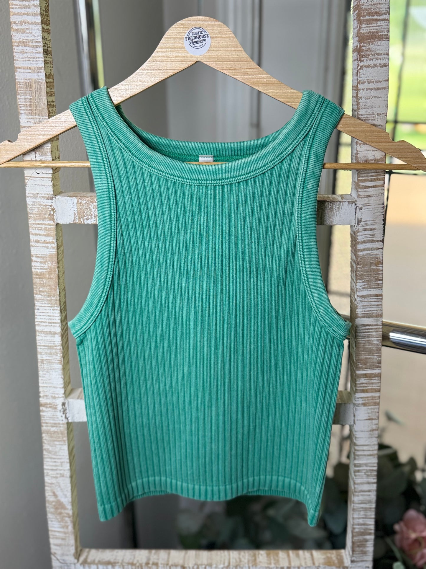 Green Mineral Washed Ribbed Tank