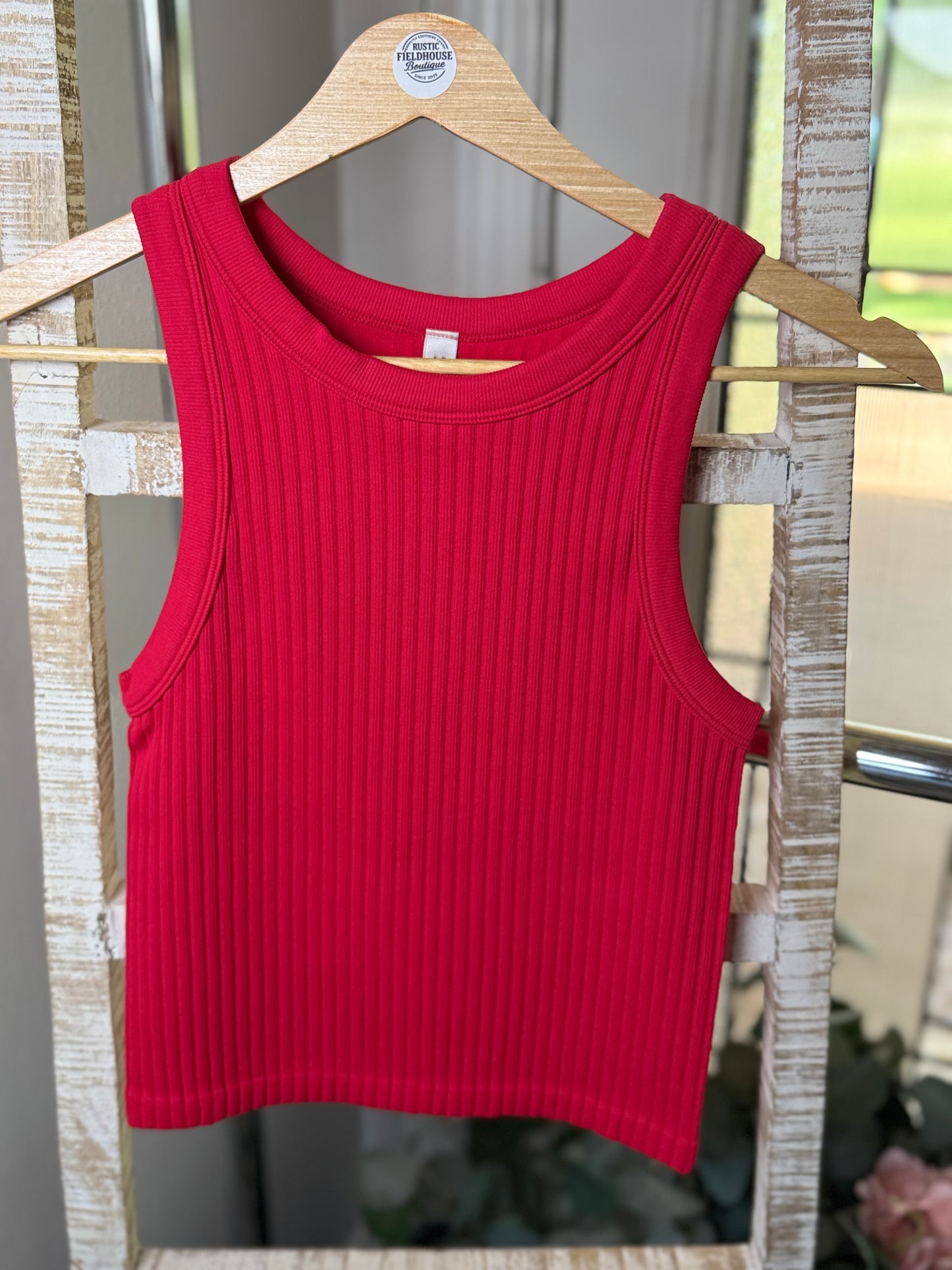 Red Ribbed Tank