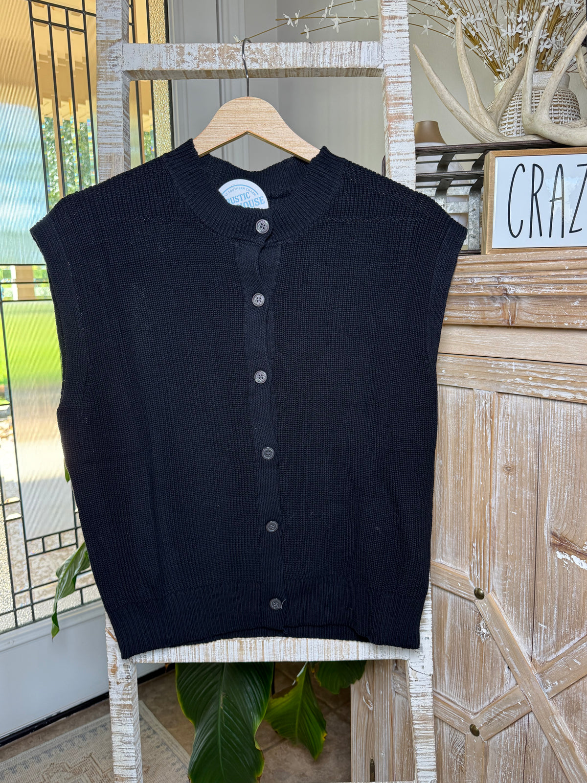 Button Down Knit Top in Black