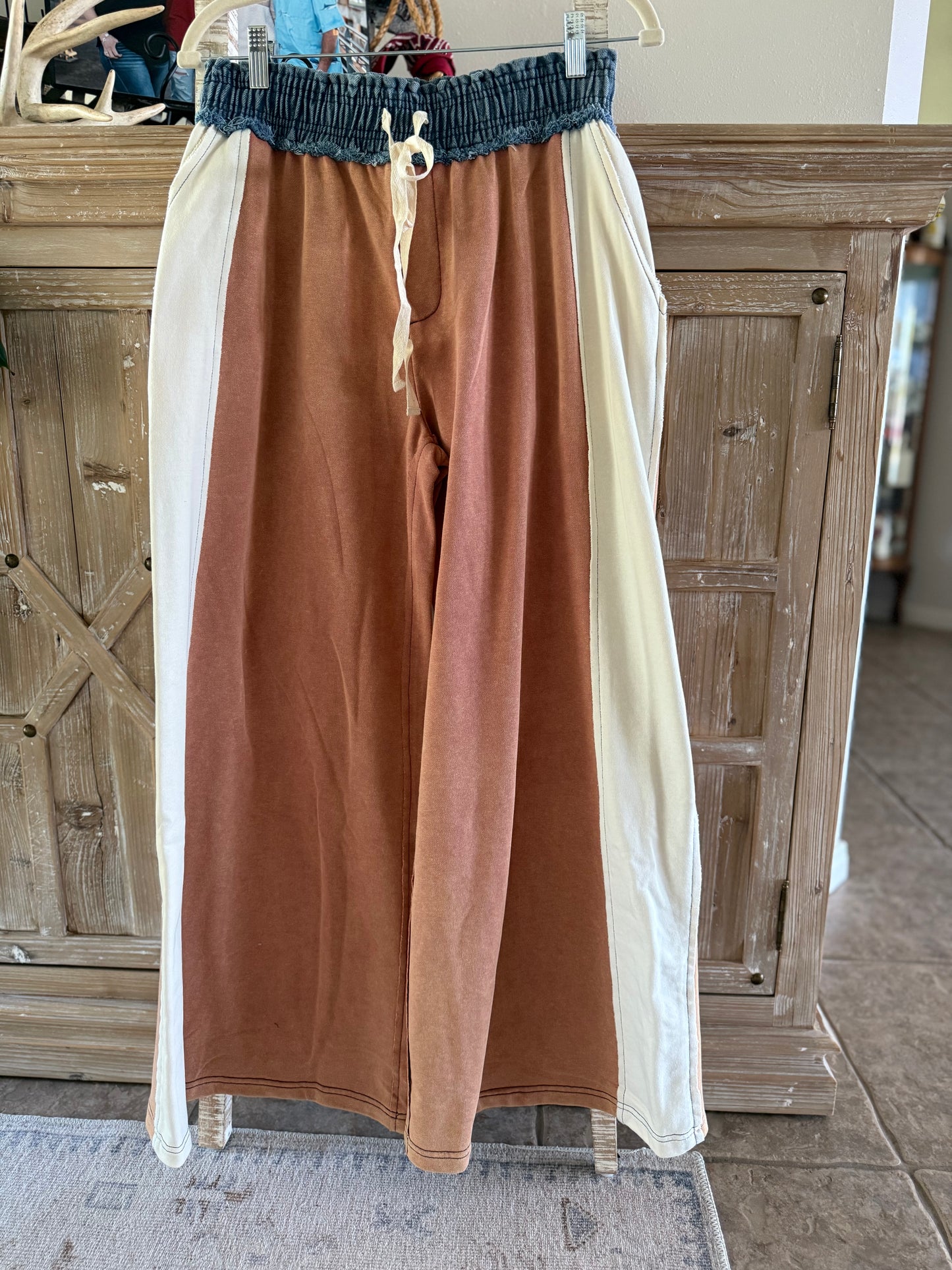 Color Block Denim Drawstring Pants