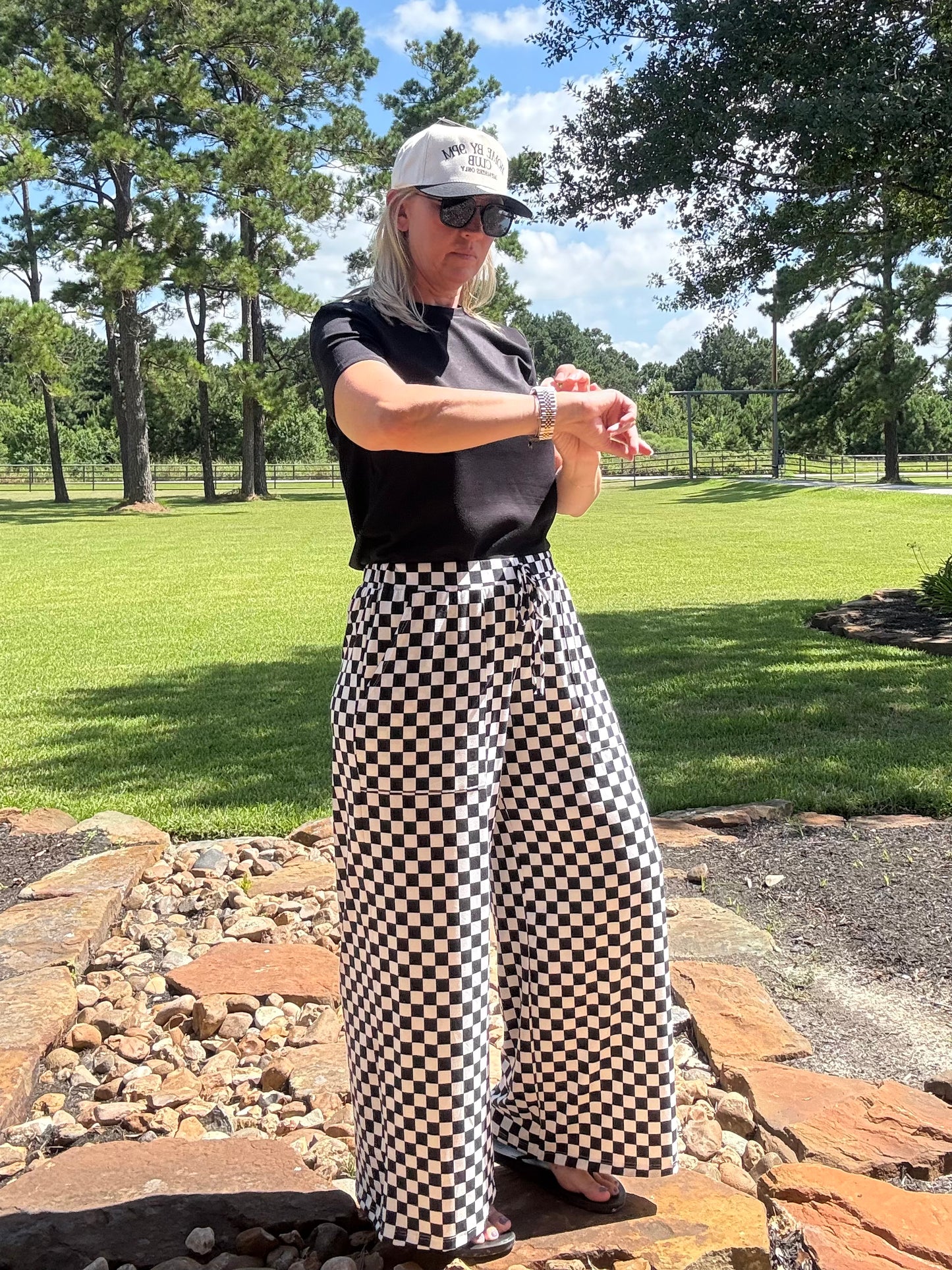 Haddie Wide Leg Checker Pants