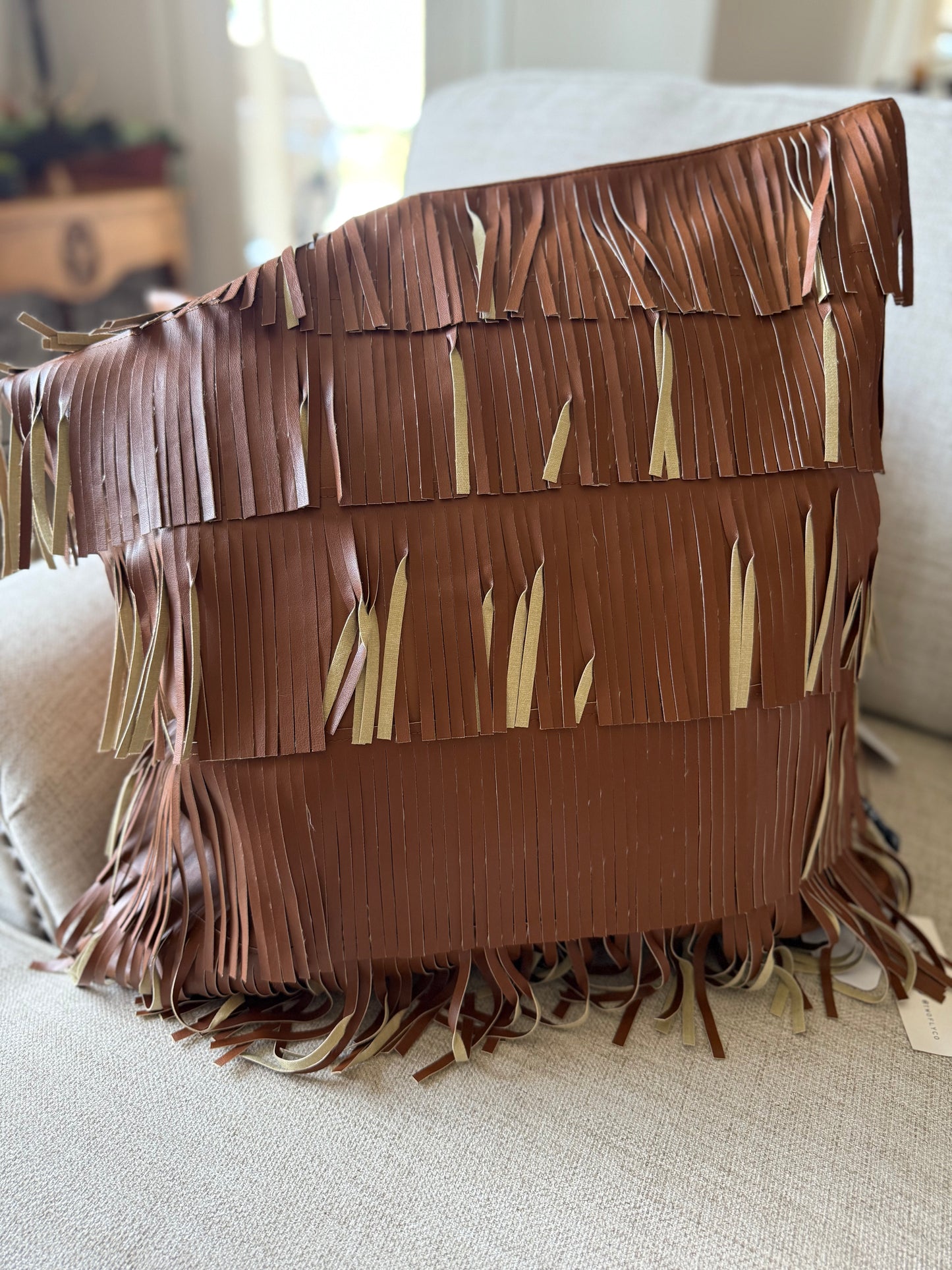 Fringe Flair Pillow in Saddle