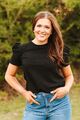 Black Puff Sleeve Ribbed Top