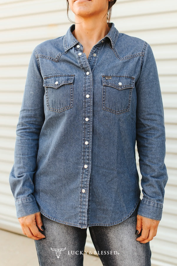 Classic Western Yoke Button Down Denim Shirt