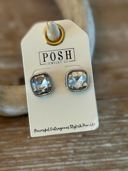 Square Post Rhinestone Earrings