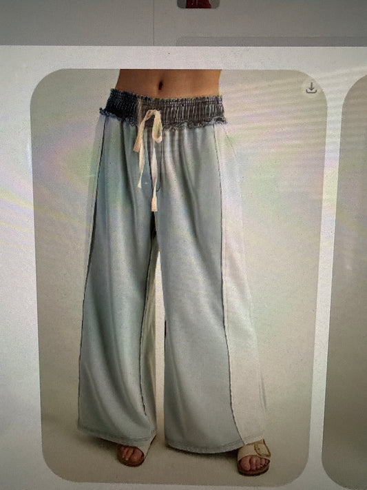 Color Block Denim Drawstring Pant in Sage