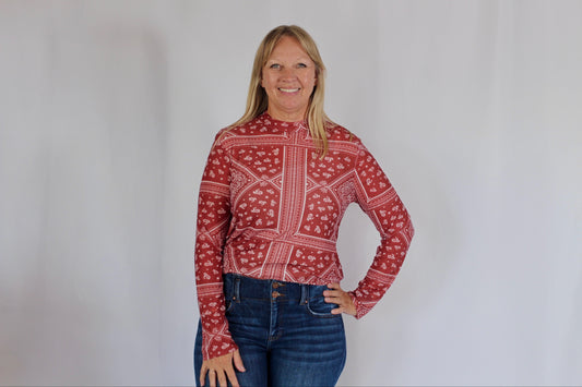Red Bandana Print Mesh Top