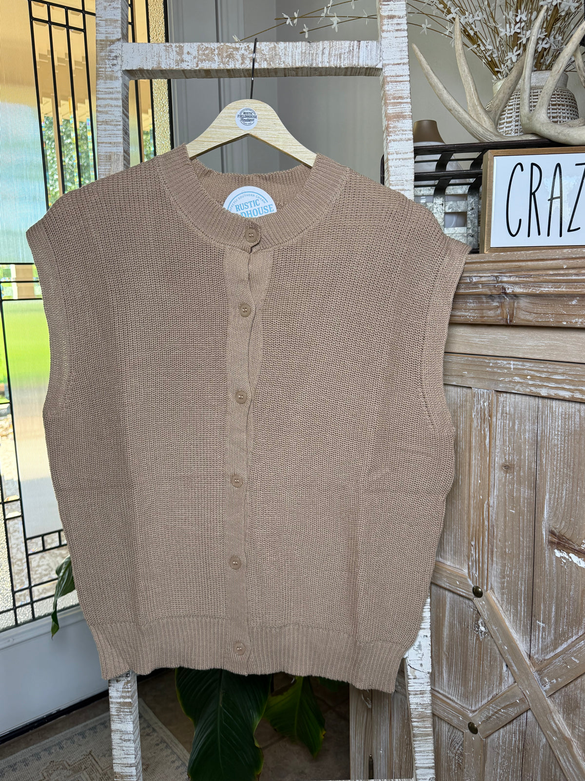 Button Down Knit Top in Moss