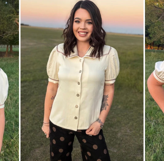 Buckstitch Charm Button Up Top