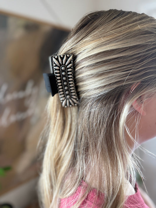 Silver Beaded Western Hair Claw Clip