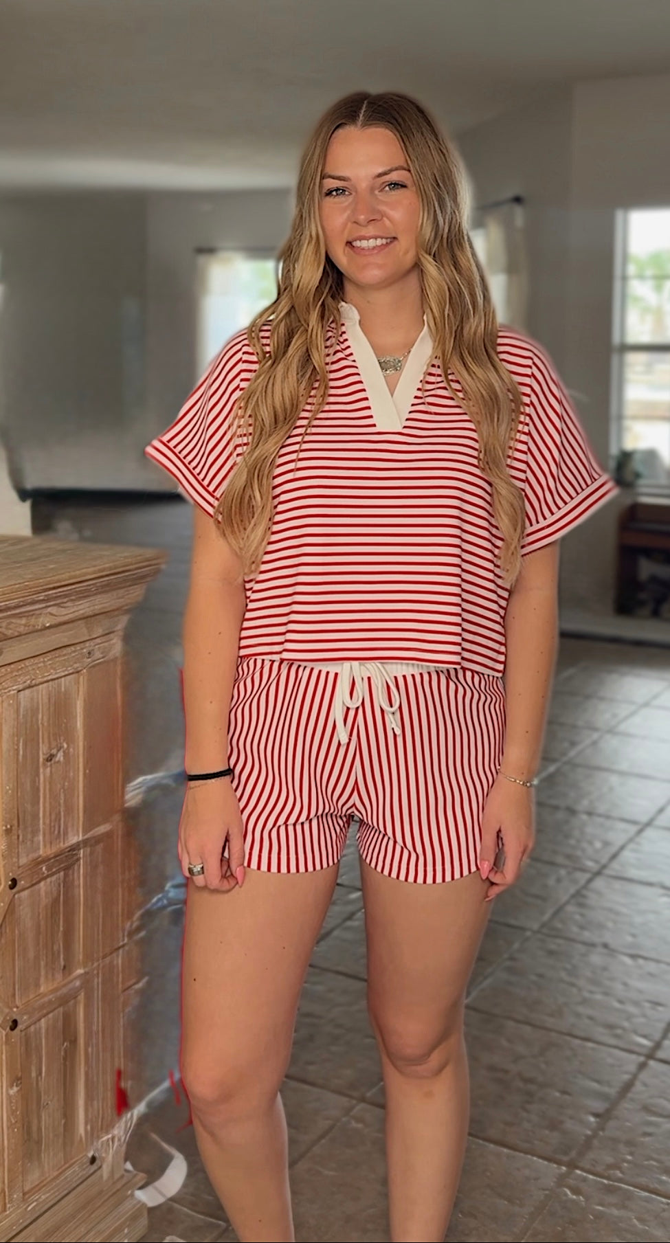 Striped Collared Top & Short Set