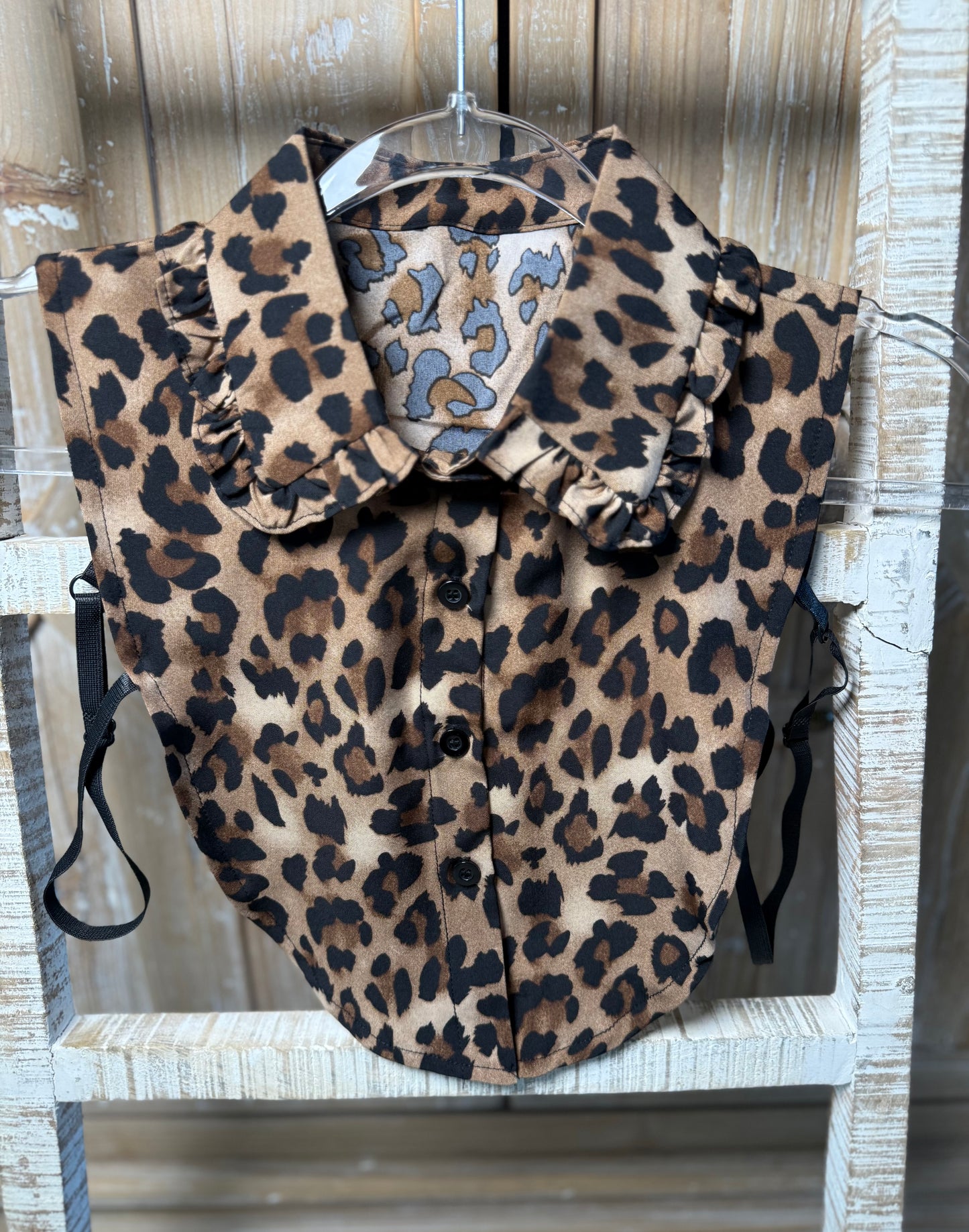 Leopard Peter Pan Ruffle  Faux Corporate Collar