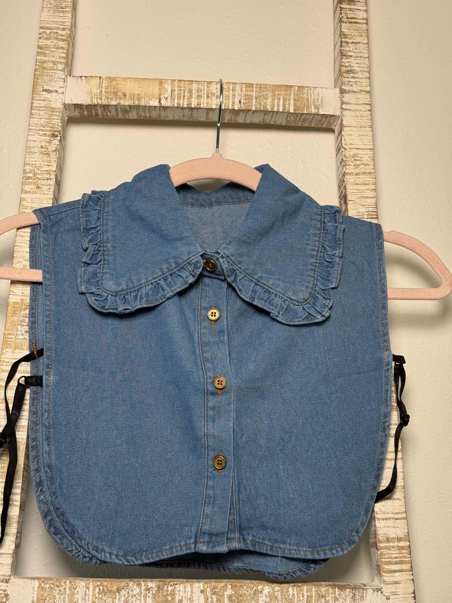 Denim Peter Pan Ruffle Faux Corporate Collar