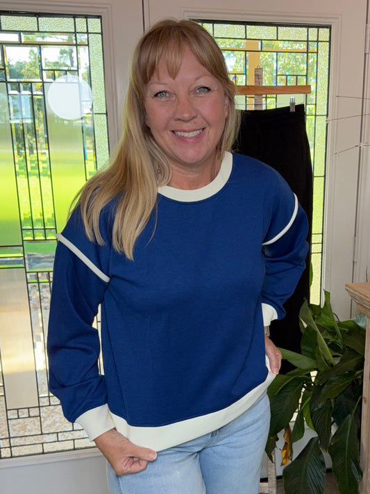 Navy Sweatshirt with Piping