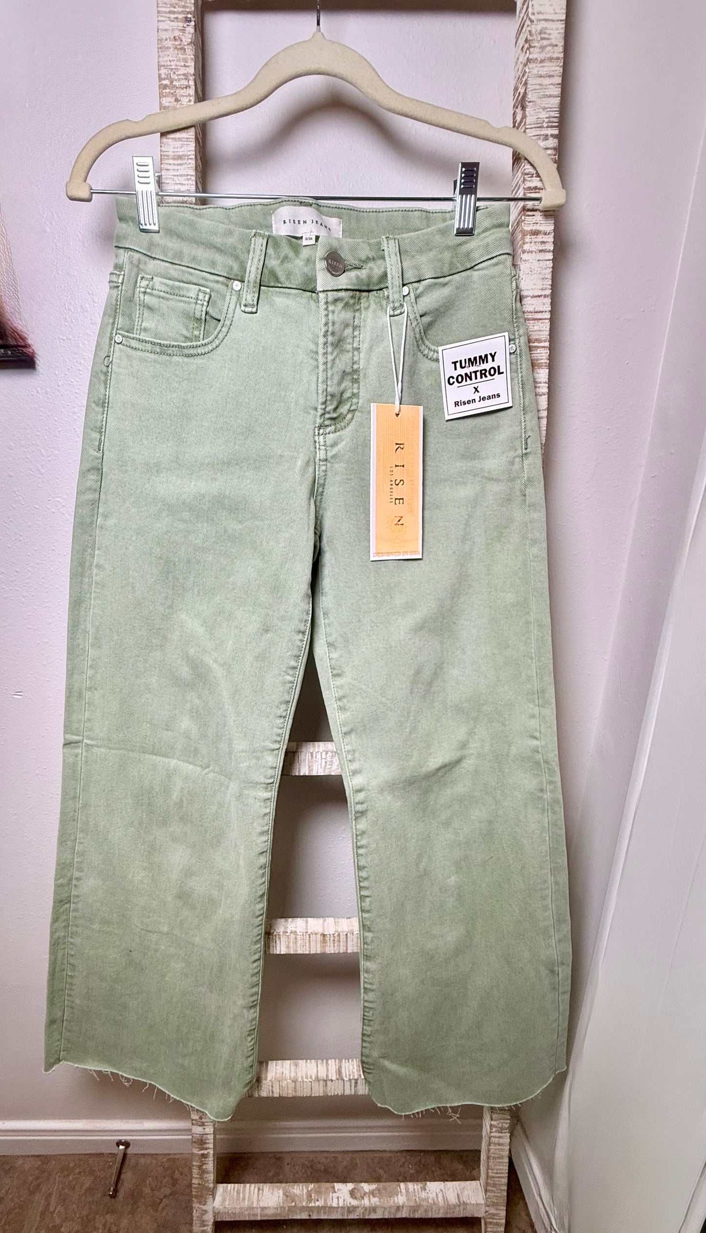 Risen Olive Mid Rise Tummy Control Wide Leg Pants