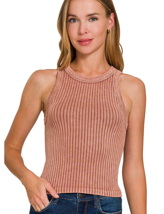 Camel Washed Ribbed Tank
