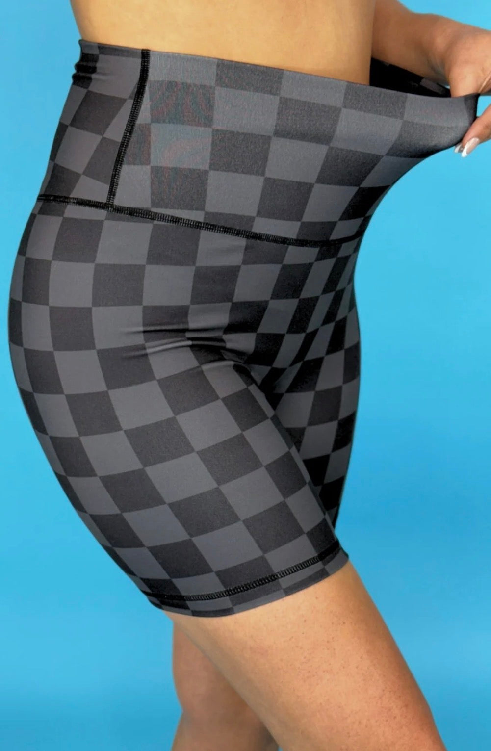 Check Black Biker Short