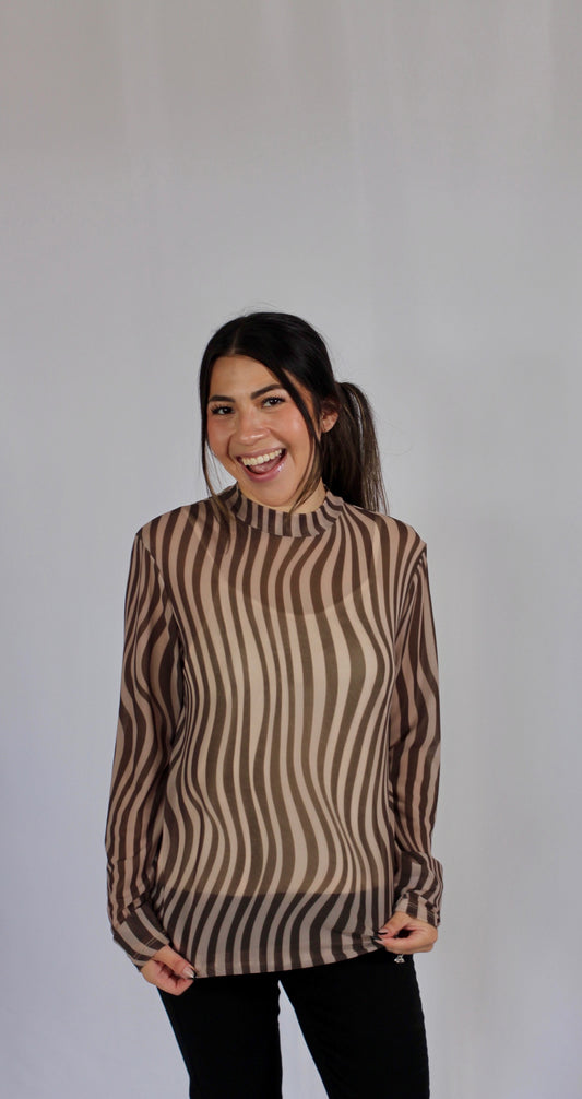 Zebra Print Mesh Top