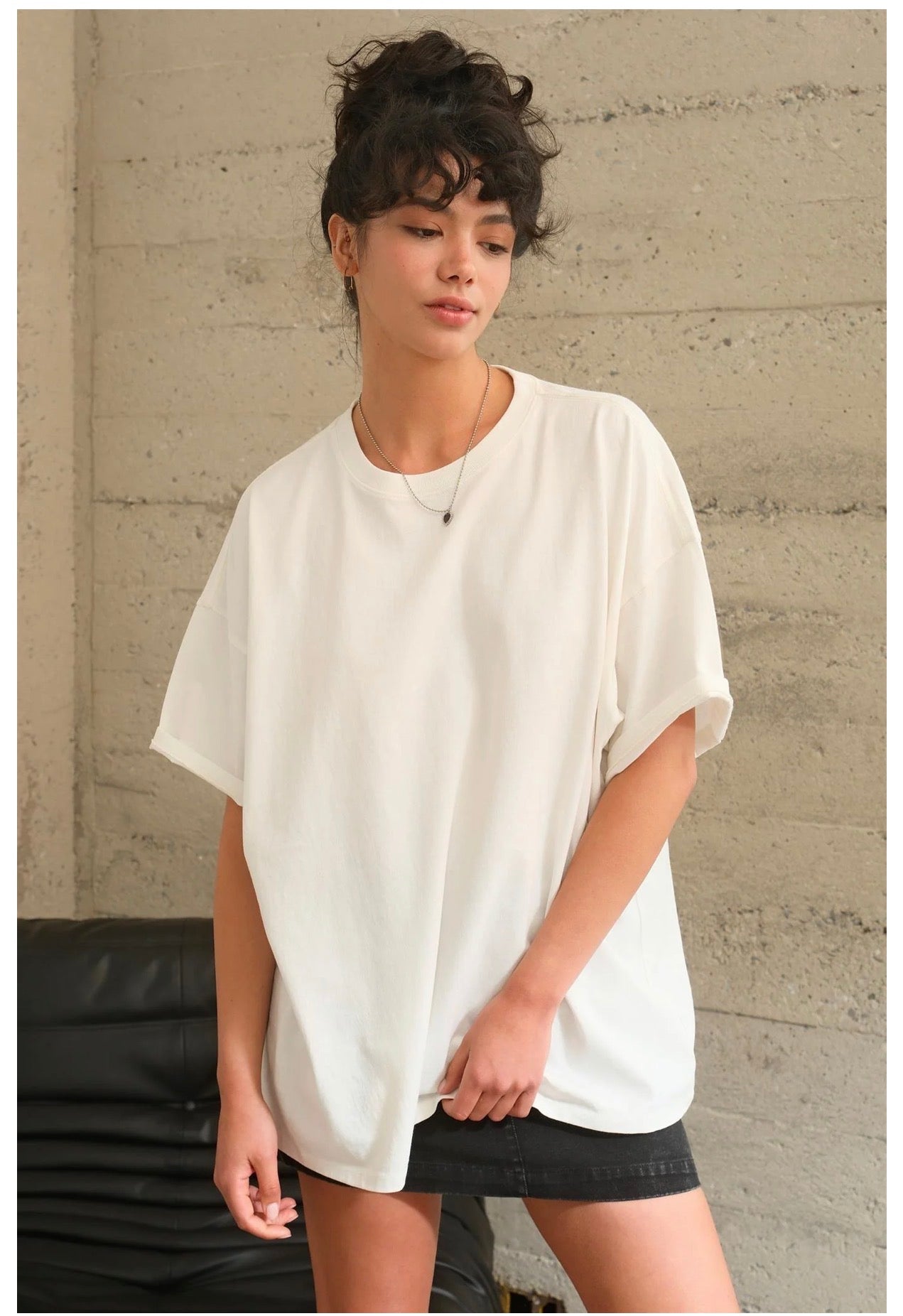 Oversized Mineral Wash Tee in Off White