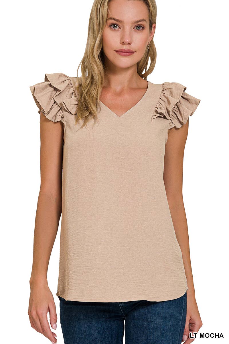 Mocha Tiered Ruffle Sleeve Top