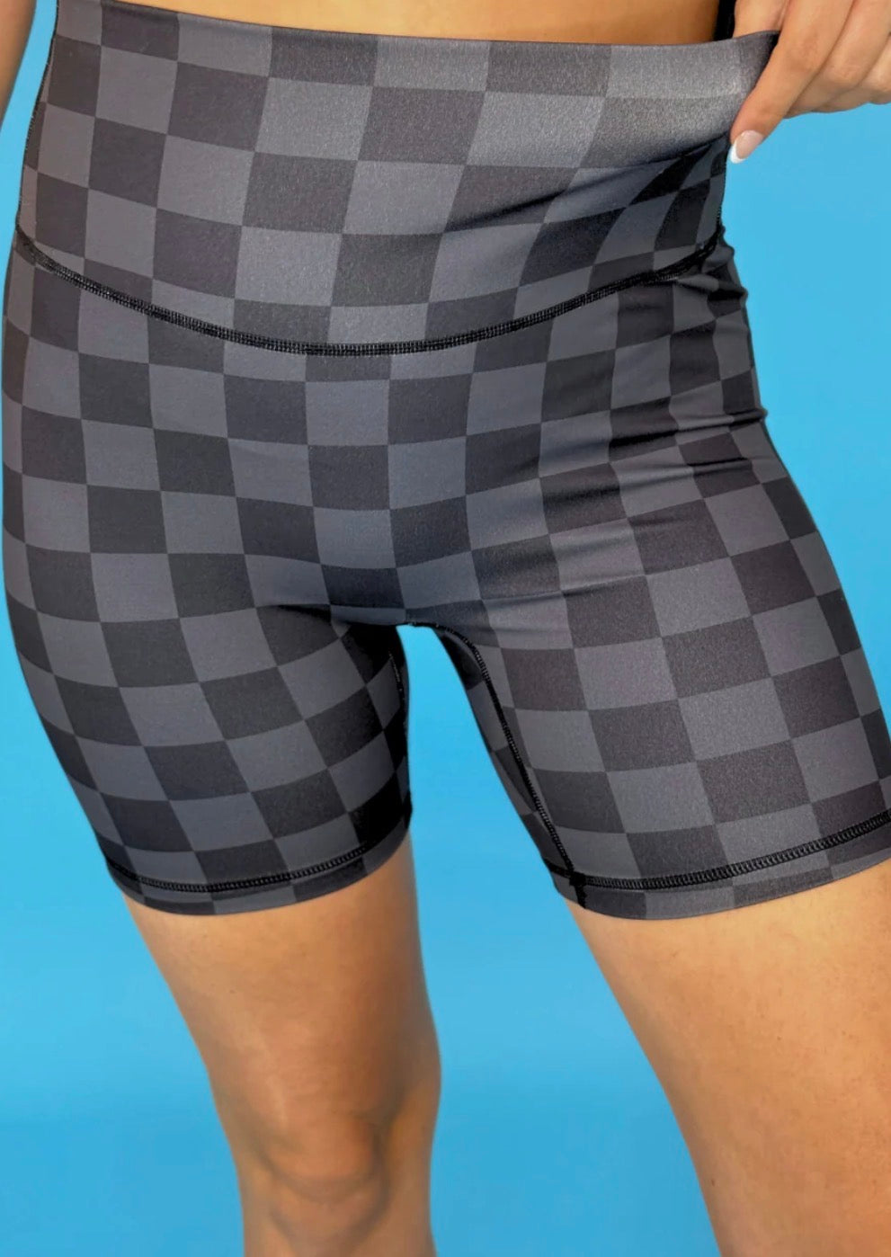 Check Black Biker Short