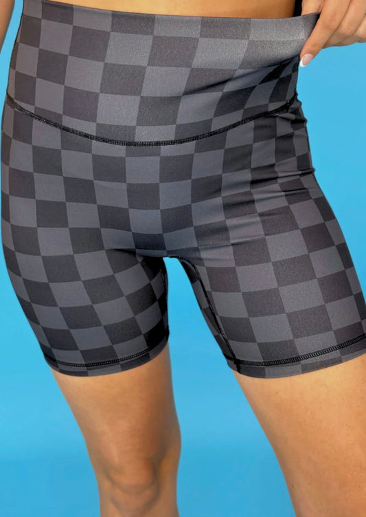 Check Black Biker Short