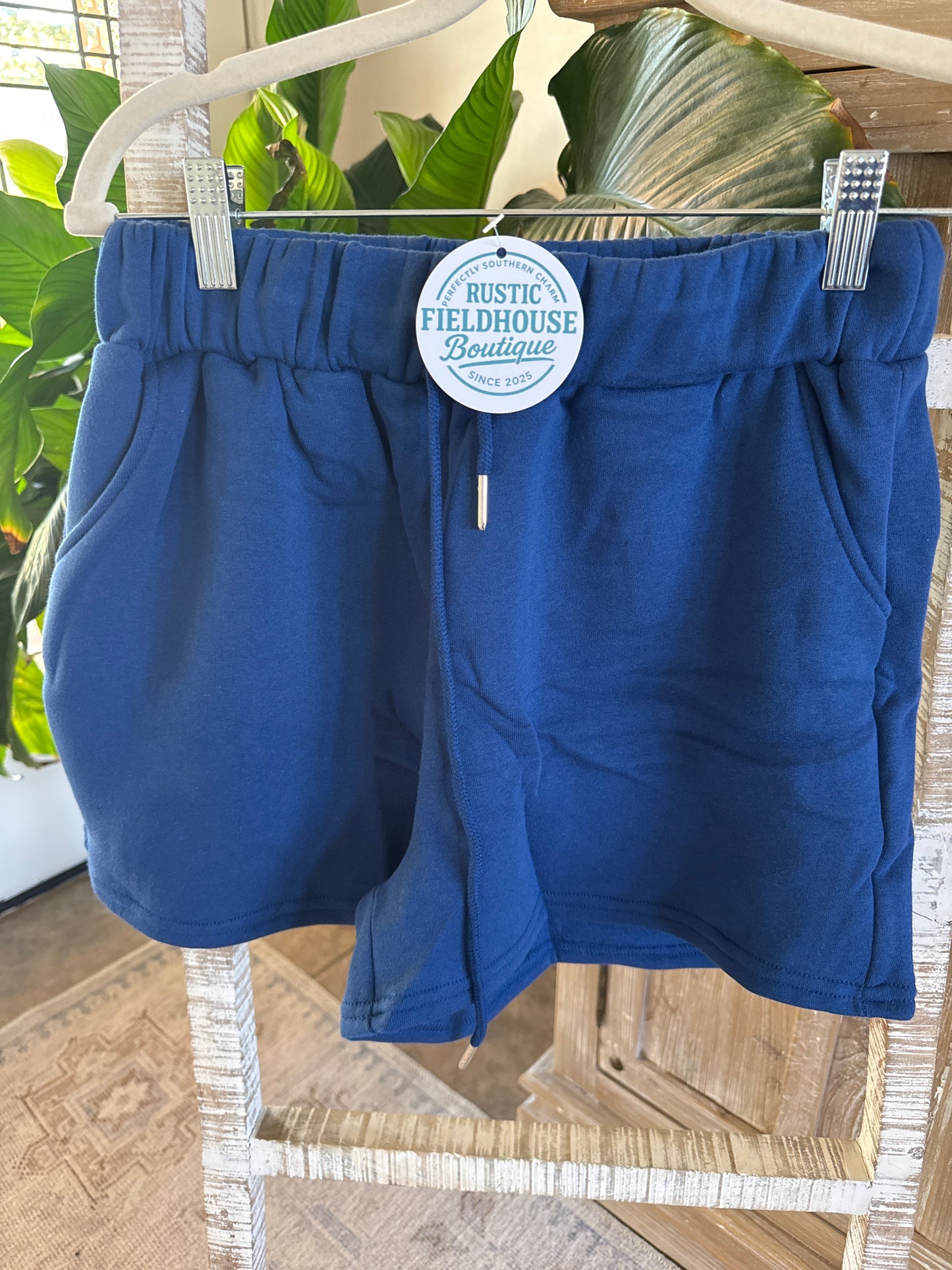 Navy Fleece Drawstring Shorts with Pockets