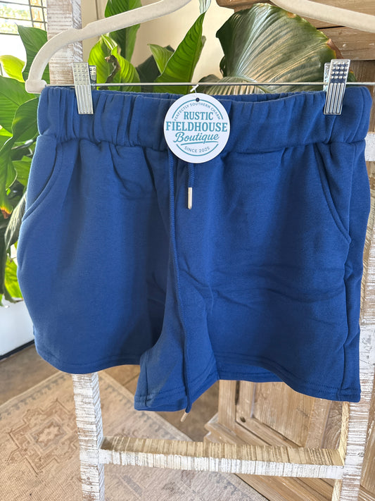 Navy Fleece Drawstring Shorts with Pockets