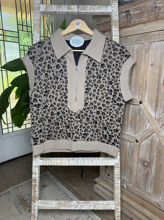 Safari Leopard Zip-up Top