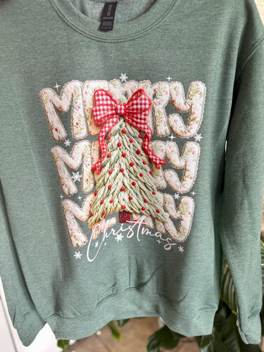 Faux Yarn Merry Christmas Crew