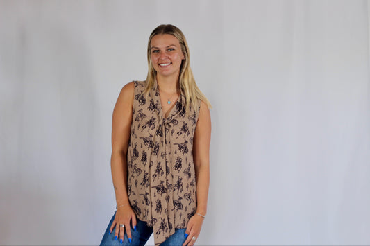Bucking Horses Front Tie Dress Tank