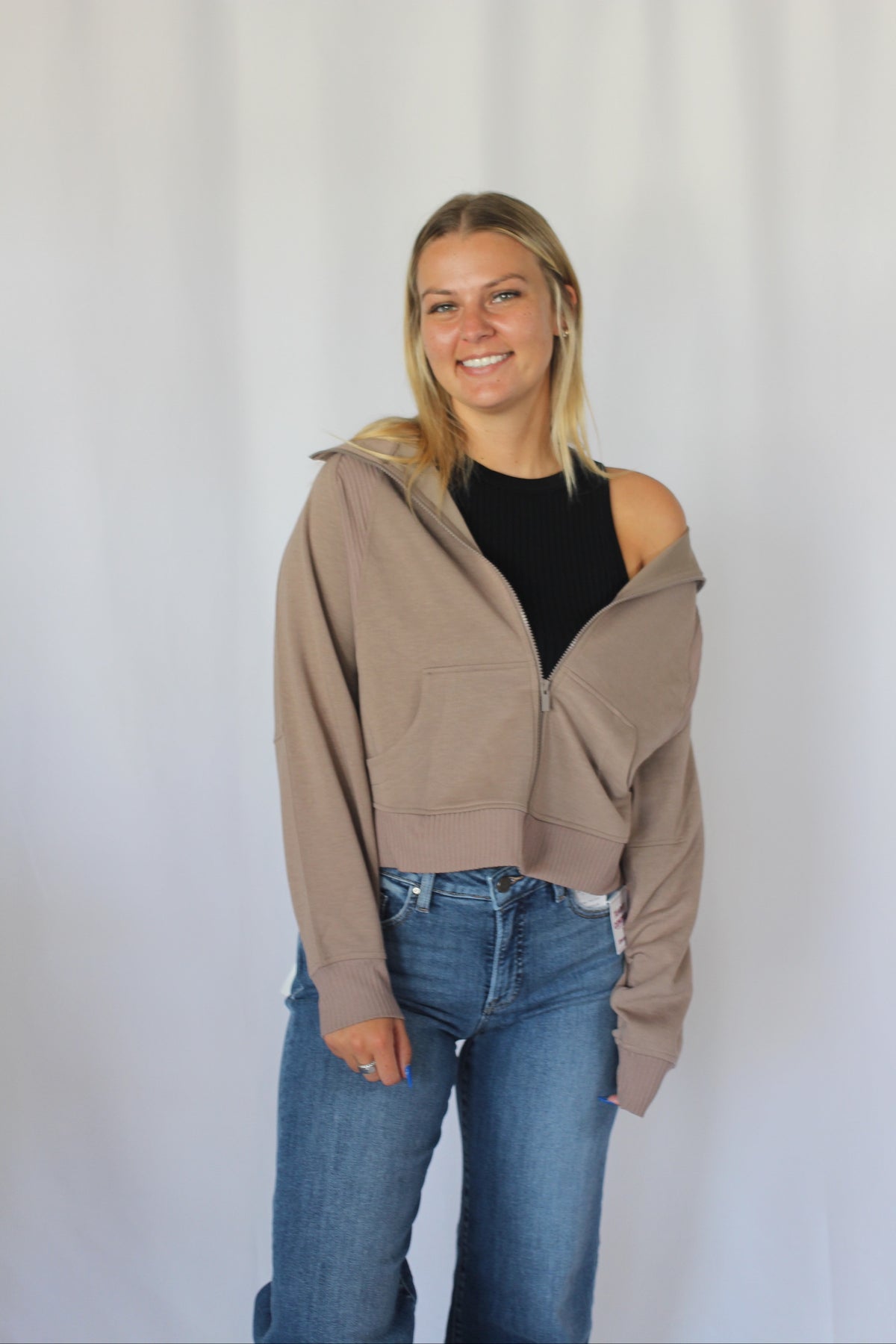 Cocoa “Mom Crop” Full Zip Scuba Jacket