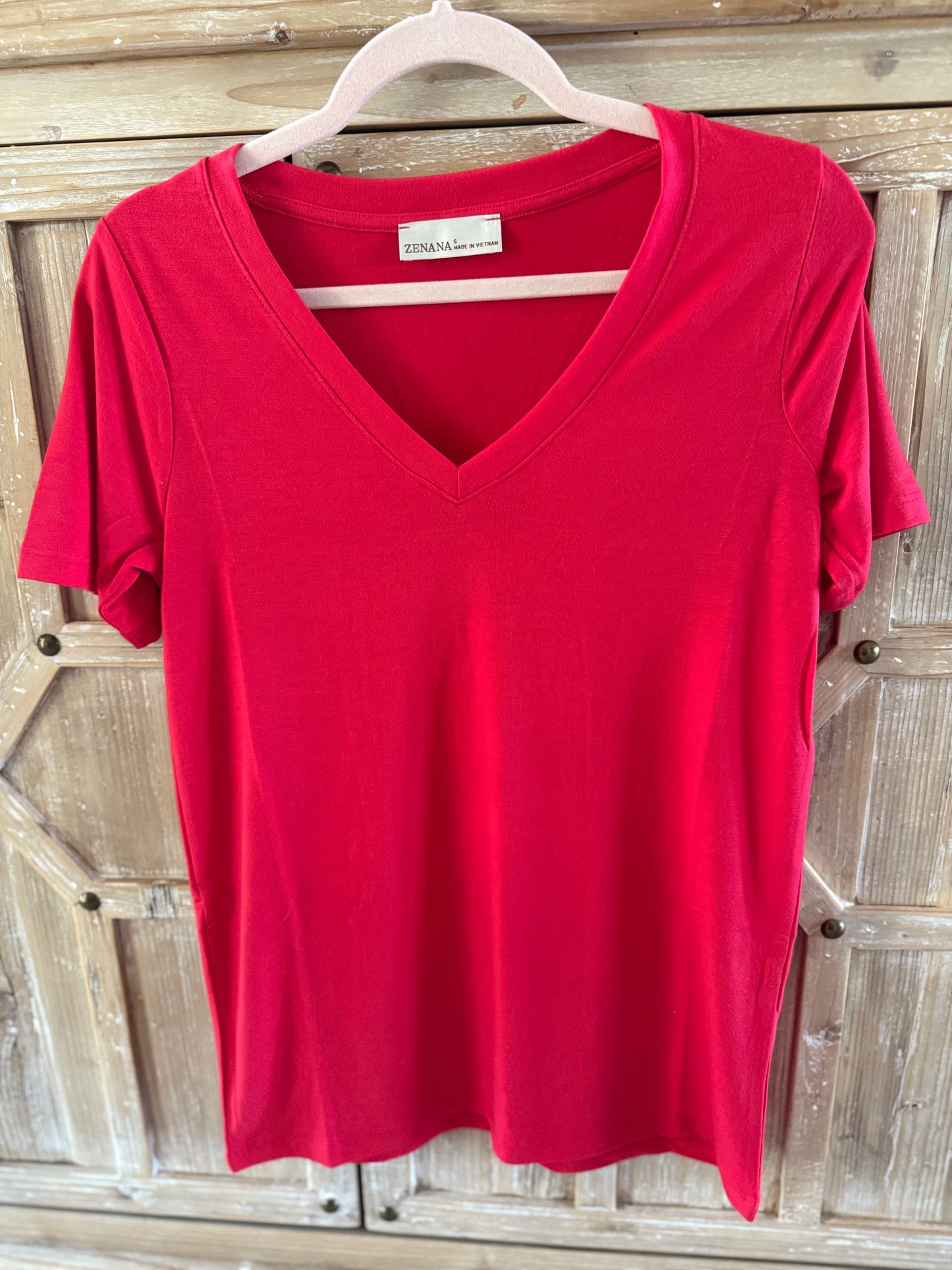 Red Short Sleeve V-Neck Tee