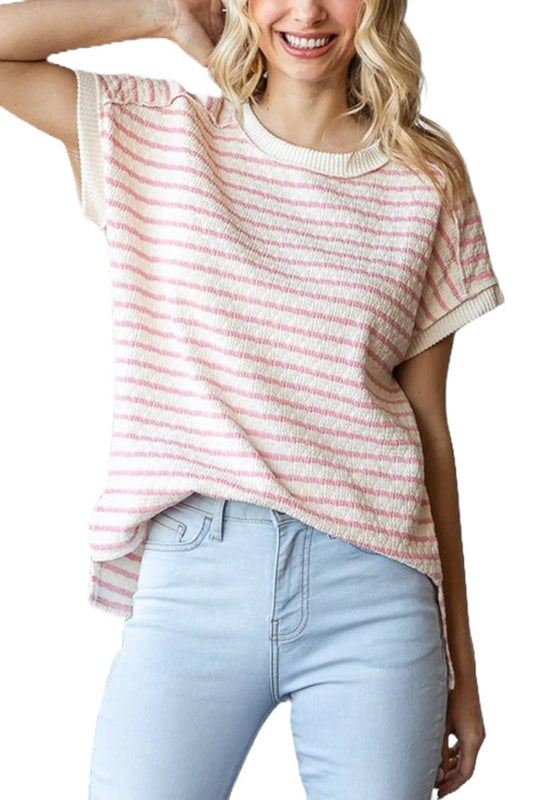 Stripe Textured Short Sleeve