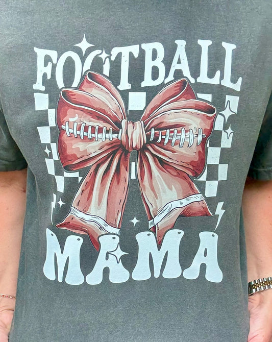 Football Mama Bow Tee - Grey