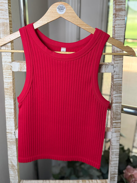 Red Ribbed Tank