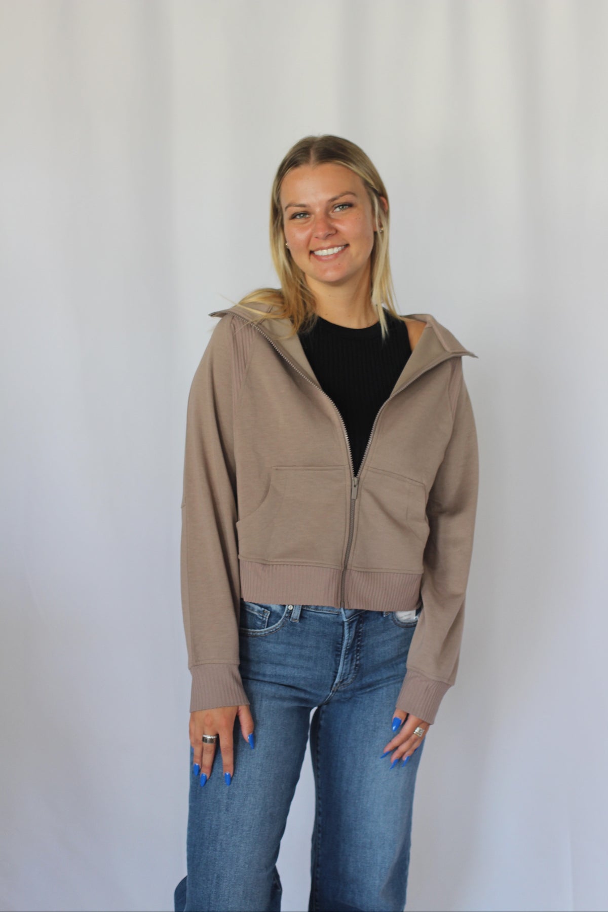 Cocoa “Mom Crop” Full Zip Scuba Jacket