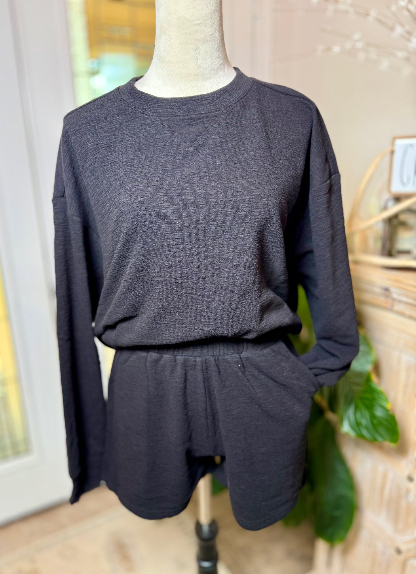 Black Pullover and Shorts Set