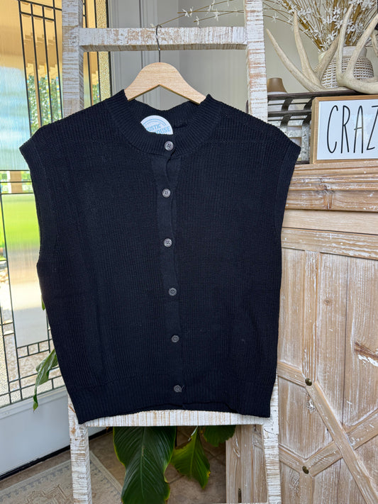 Button Down Knit Top in Black