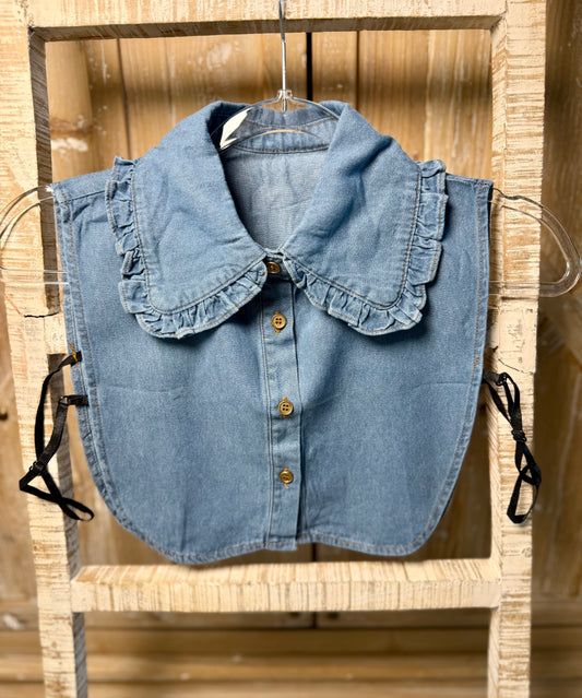 Denim Peter Pan Ruffle Faux Corporate Collar