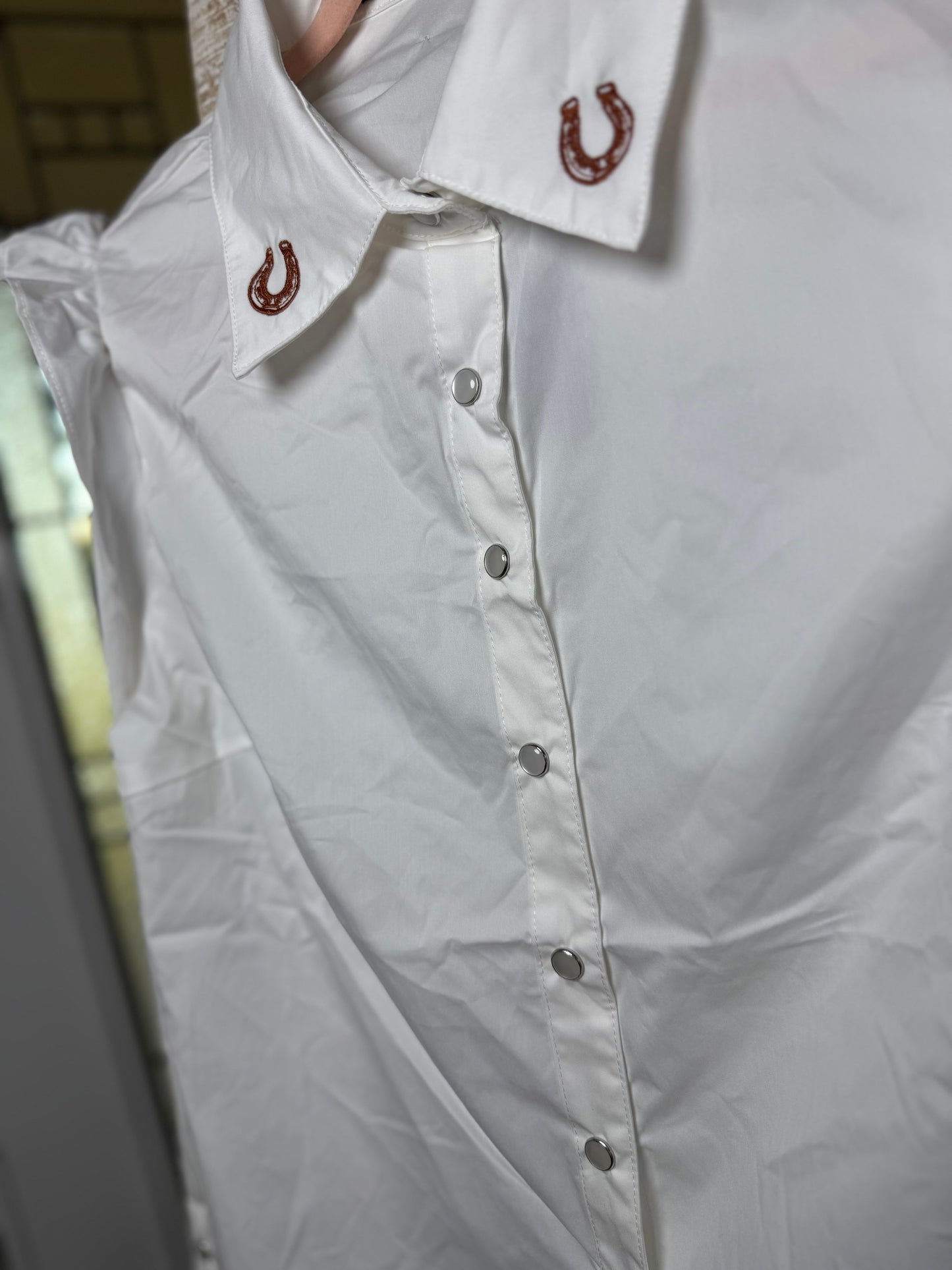 Ivory Shoulder Ruffle Long Sleeve Shirt with Embroidery Detail Collar