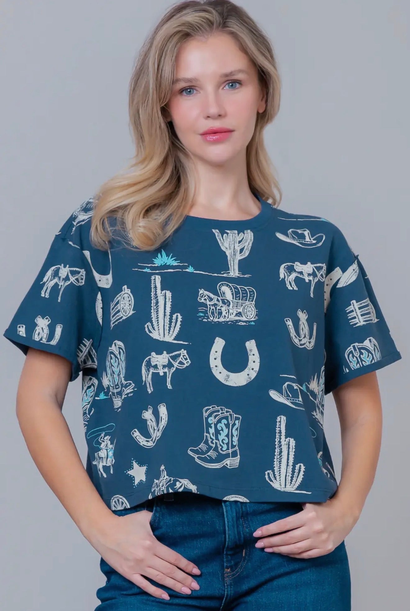 Blue Western Print Tee