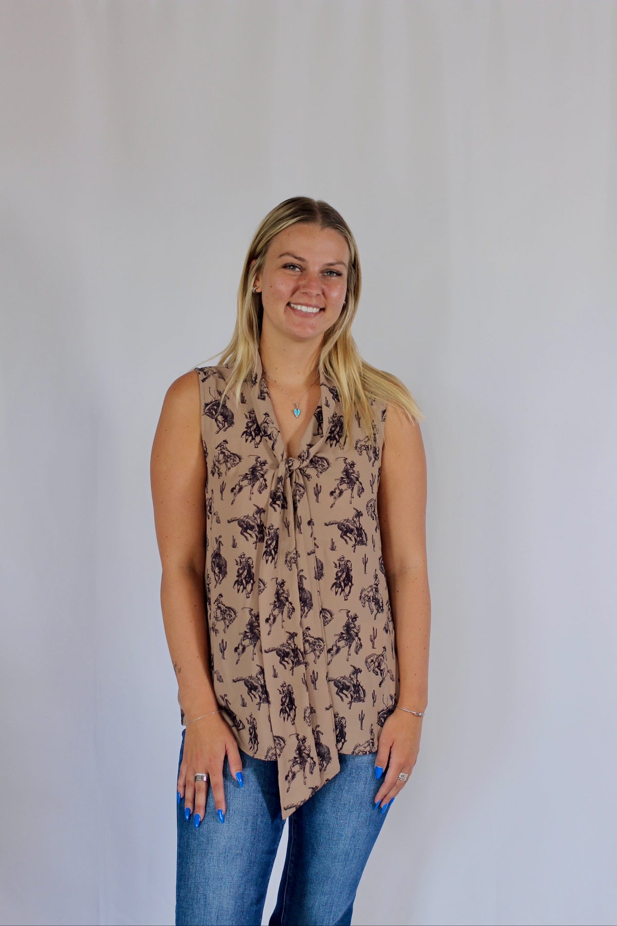Bucking Horses Front Tie Dress Tank