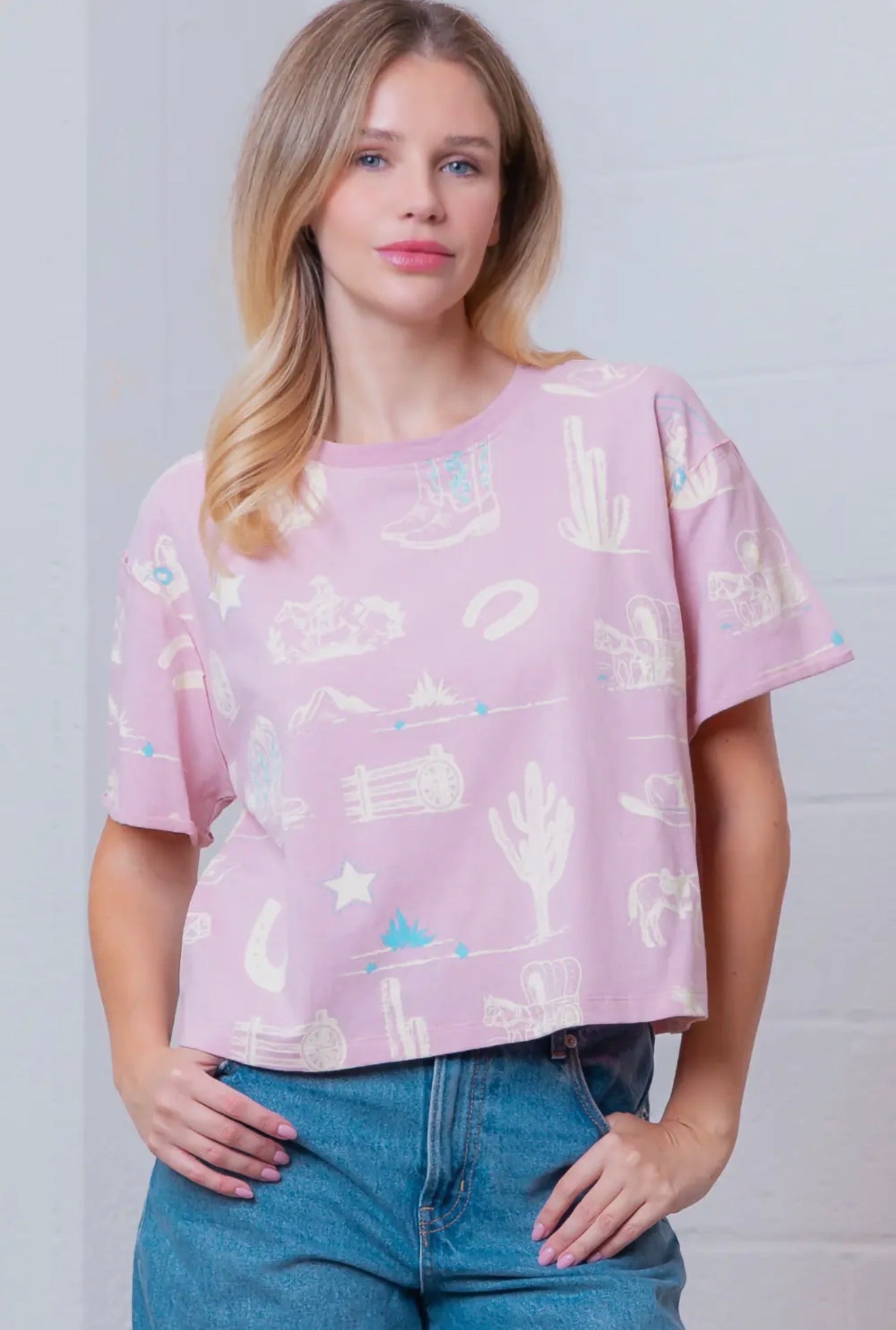 Pink Western Print Tee