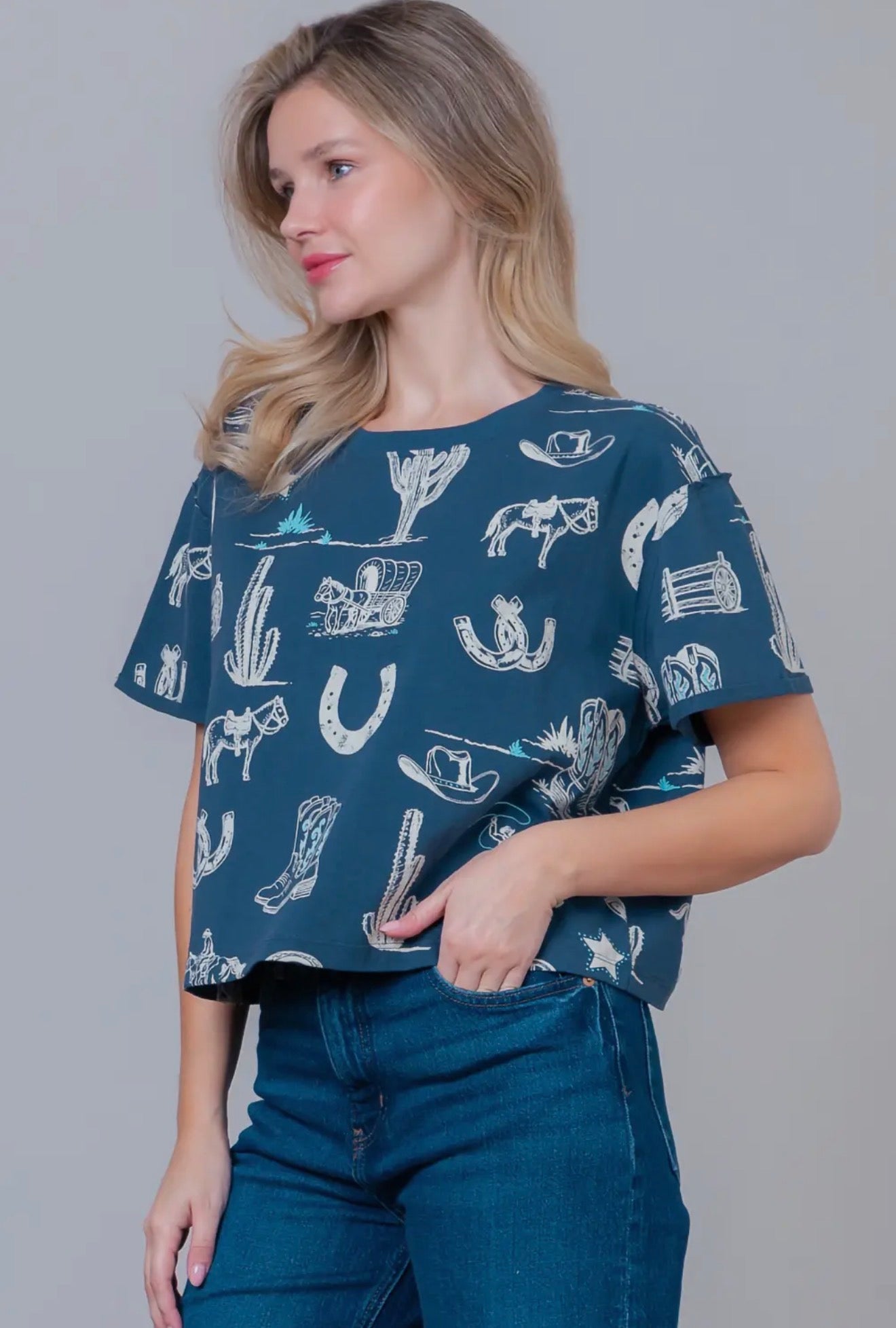 Blue Western Print Tee