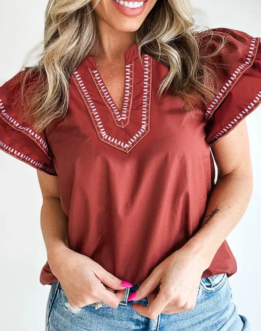 Boho Flutter Embroidered Cotton Blouse